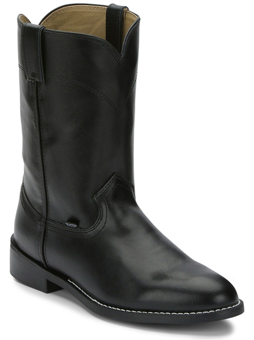 Justin Roper Boots Black Leather Western Pull-On Boots
